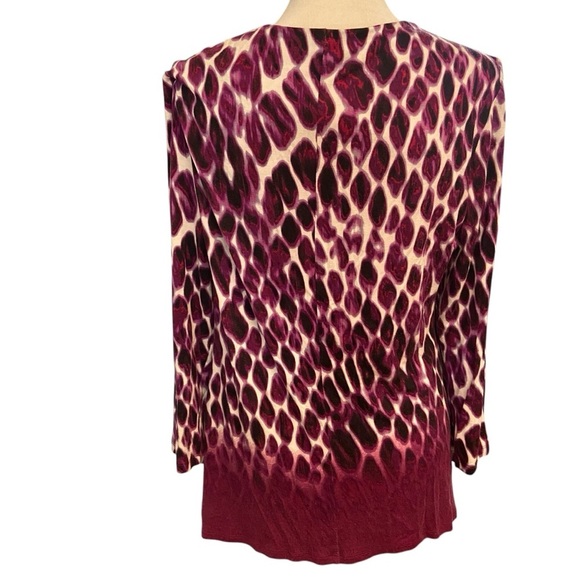 Calvin Klein Women's Mock Wrap Top Blouse Size L Purple Design Stretch Body con - Picture 3 of 10